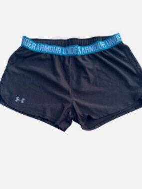 Under Armour Black Athletic Shorts with Blue Branding Waistband